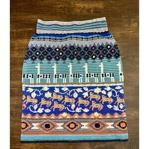Anthropologie HWR Women Wool Alpaca Stretch Skirt Fair Isle Aztec Print Sz S